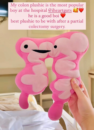My colon plushie stayed with me at the hospital the whole time