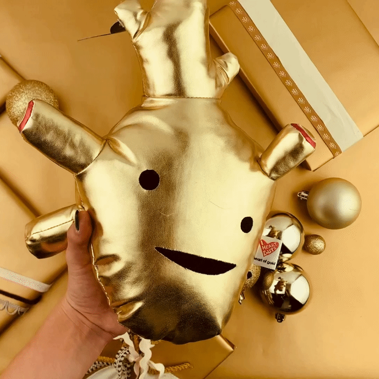 Heart of Gold - Metallic Vinyl Plush - Plush Organ Stuffed Toy Pillow - I Heart Guts
