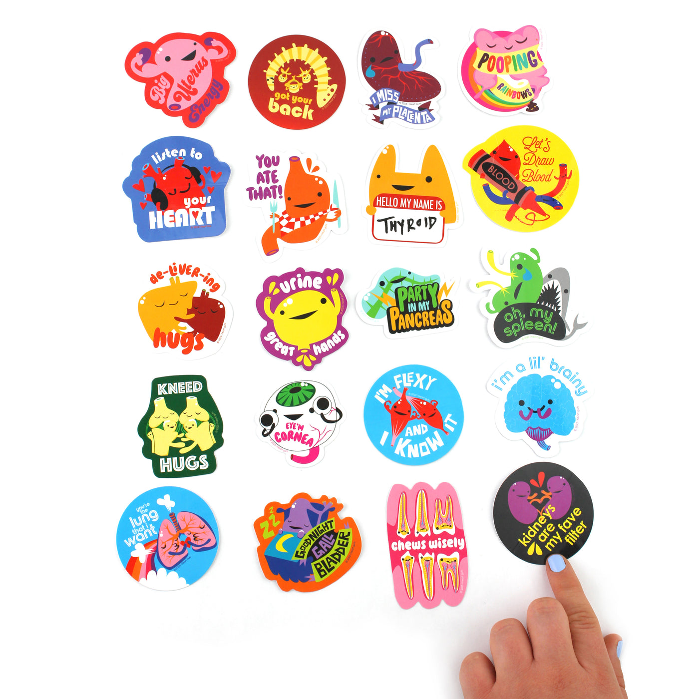 Cute Anatomy Stickers - 20 Human Organ Variety Pack of 2.25" Stickers