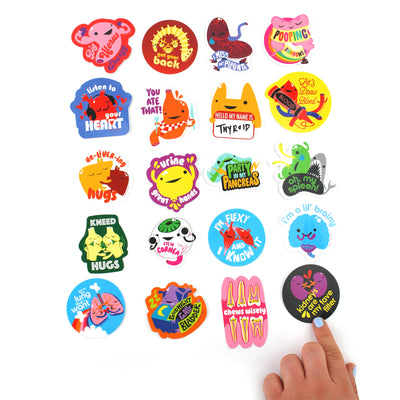 Cute Anatomy Stickers - 20 Human Organ Variety Pack of 2.25" Stickers