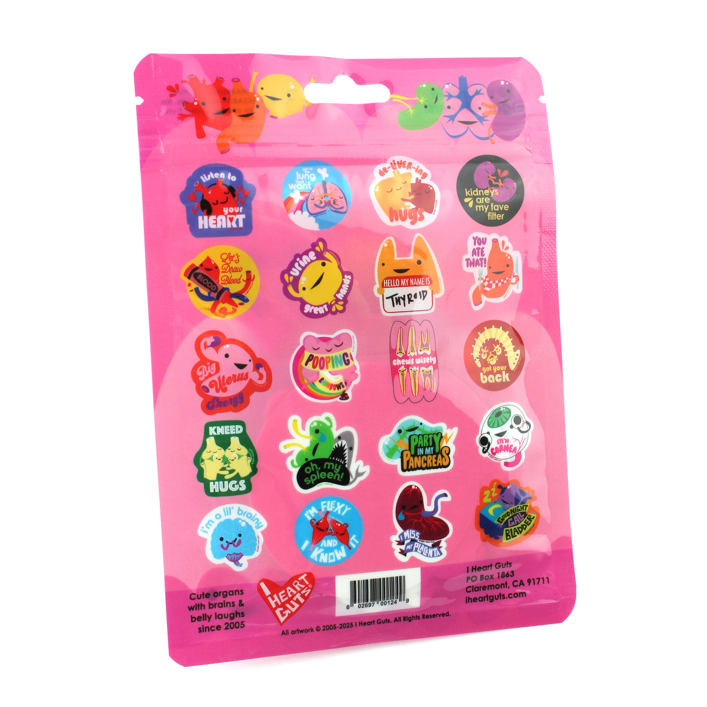Cute Anatomy Stickers - 20 Human Organ Variety Pack of 2.25" Stickers