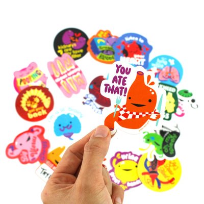 Cute Anatomy Stickers - 20 Human Organ Variety Pack of 2.25" Stickers