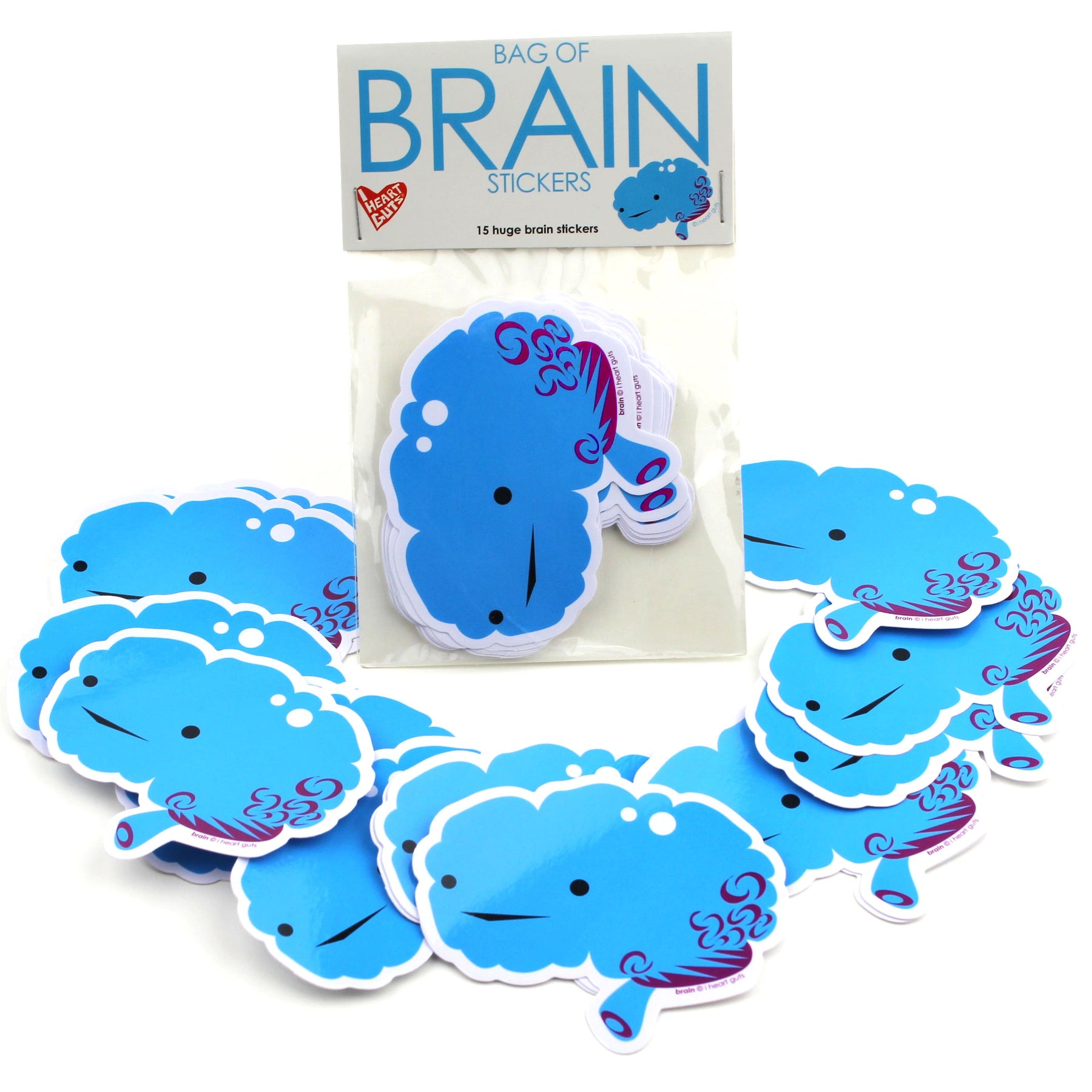 Bag of Brain Stickers - 15 Brain Stickers | I Heart Guts Plush Organs