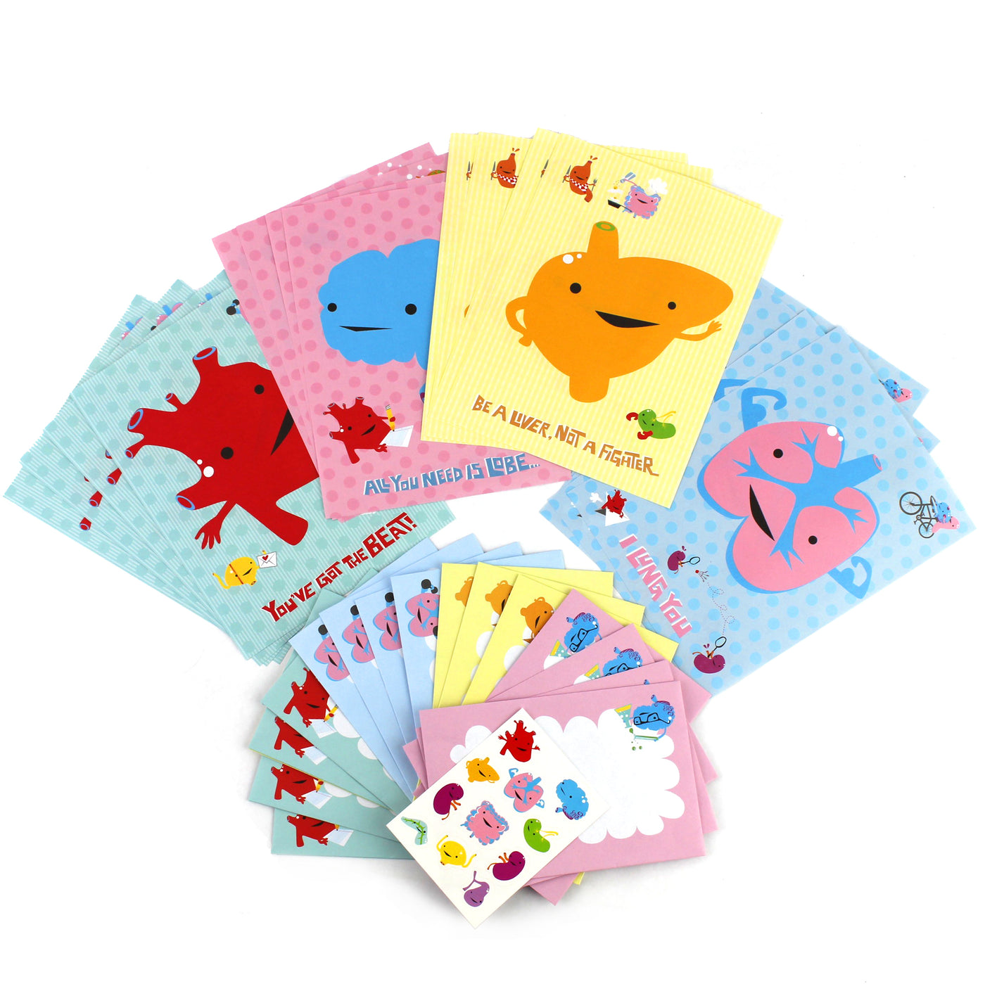 Cute Organs Stationery - Heart Brain Lung & Liver Stationery w/ Stickers