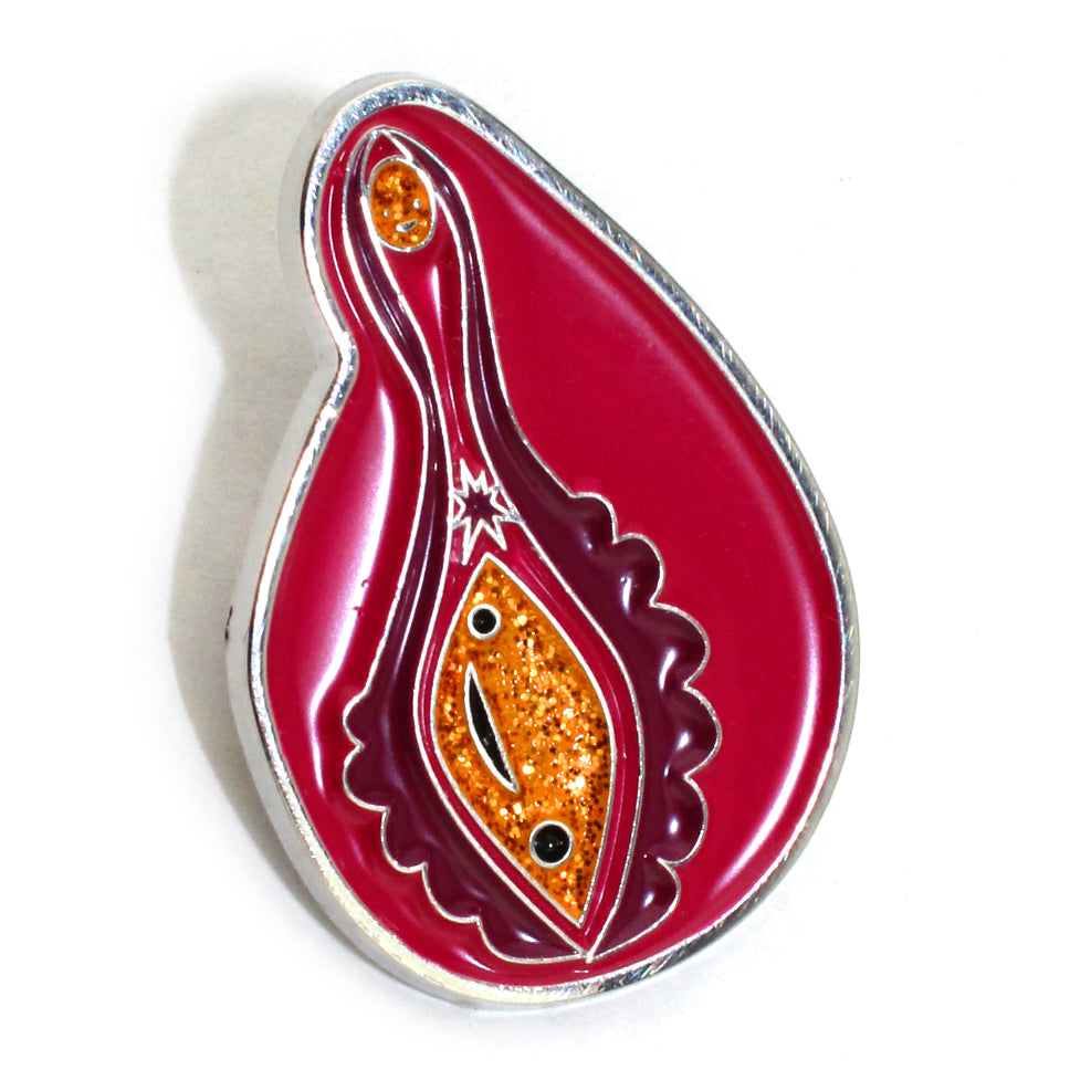Sparkly Vagina + Vulva Enamel Pin | Glitter Anatomical Vulva Pin - Vagina Pin Badge Reel Lanyard - OBGYN pins and gifts