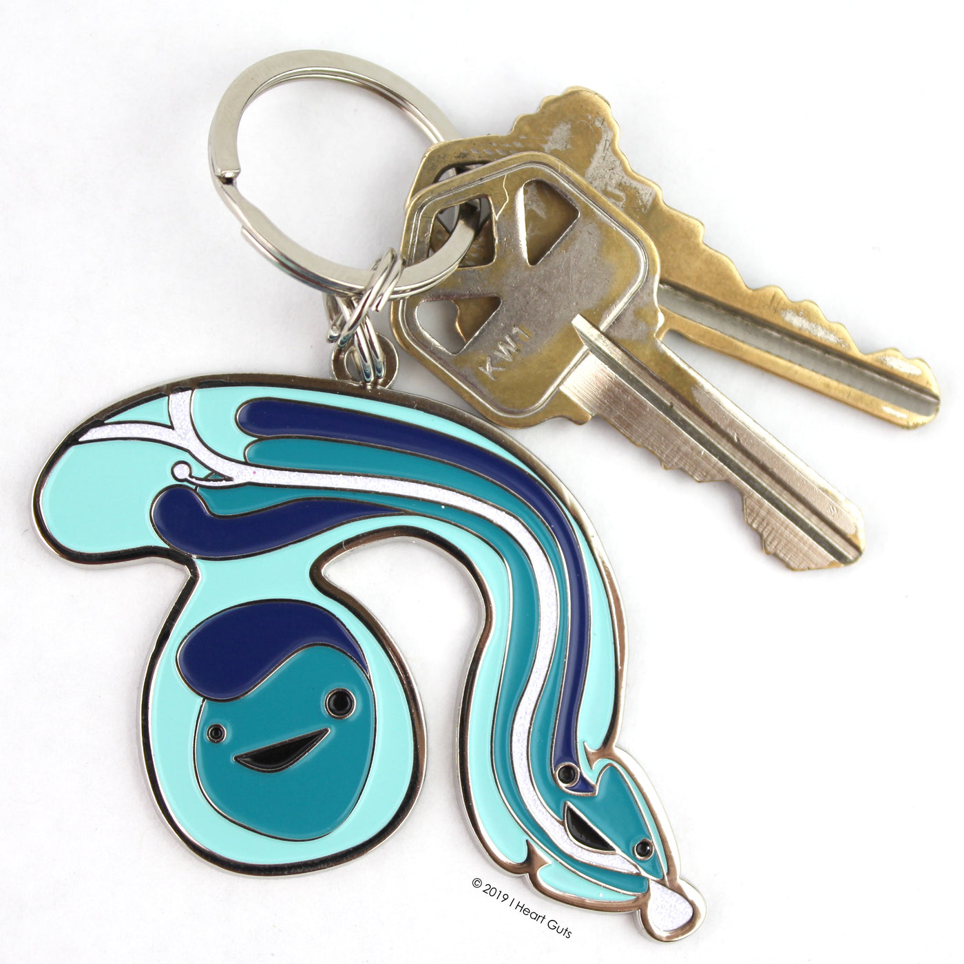 Blue Peen Keychain with Sparkly Anatomical Plumbing - I Heart Guts