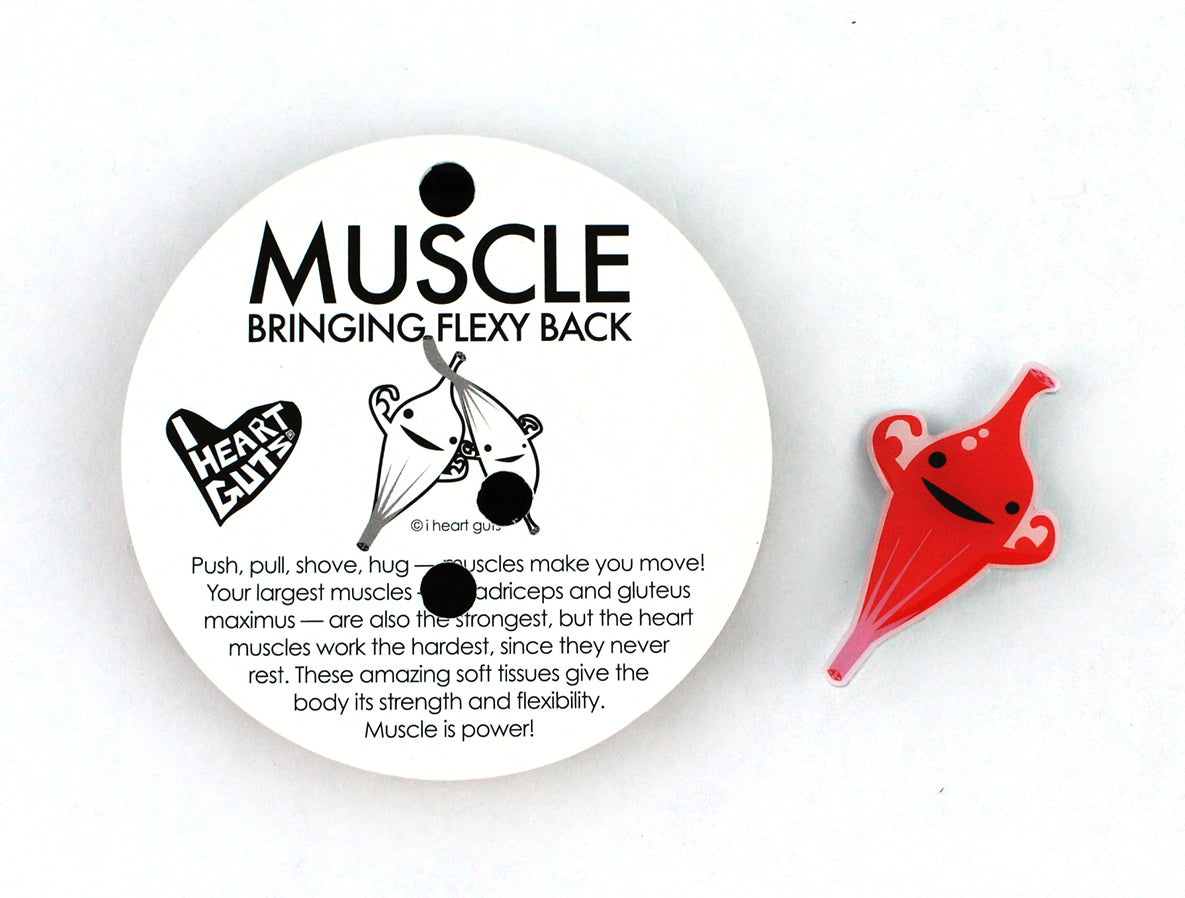 Muscle Lapel Pin - I'm Flexy and I Know It | I Heart Guts Plush Organs