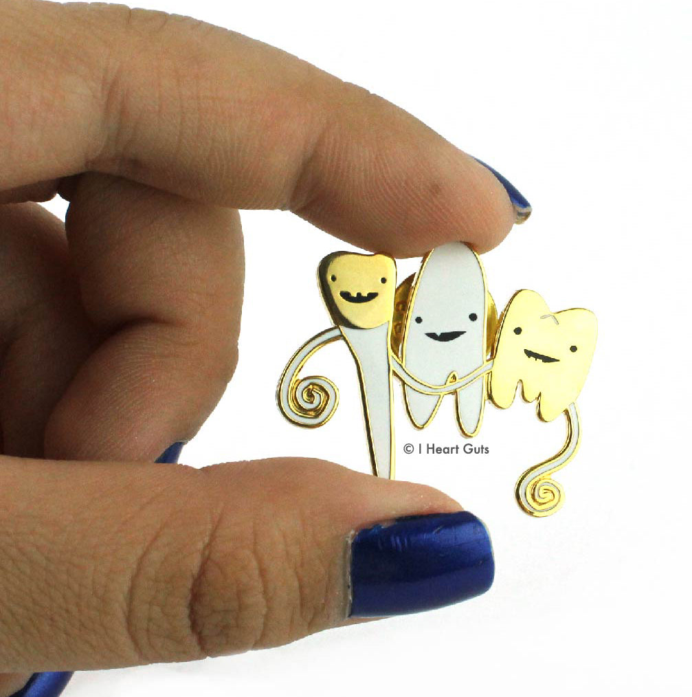 Tooth Enamel Pin | Teeth Enamel Lapel Pin Cute Funny Dentist Gift - Gold Tooth Pin