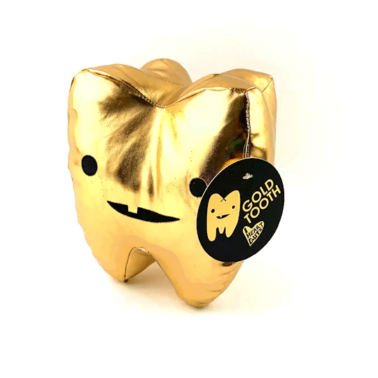 Gold Tooth Vinyl Toy | Gold Tooth Stuffed Grill - Gold Tooth Plushie - Bling Grille Figure - Collectible Gold Tooth Merch Drip