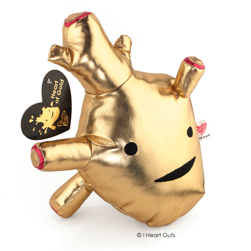Heart of Gold - Metallic Vinyl Plush - Plush Organ Stuffed Toy Pillow - I Heart Guts