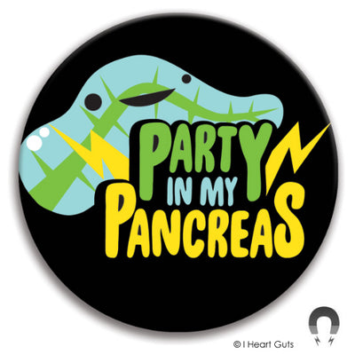 Party in My Pancreas Magnet - Black Background - I Heart Guts