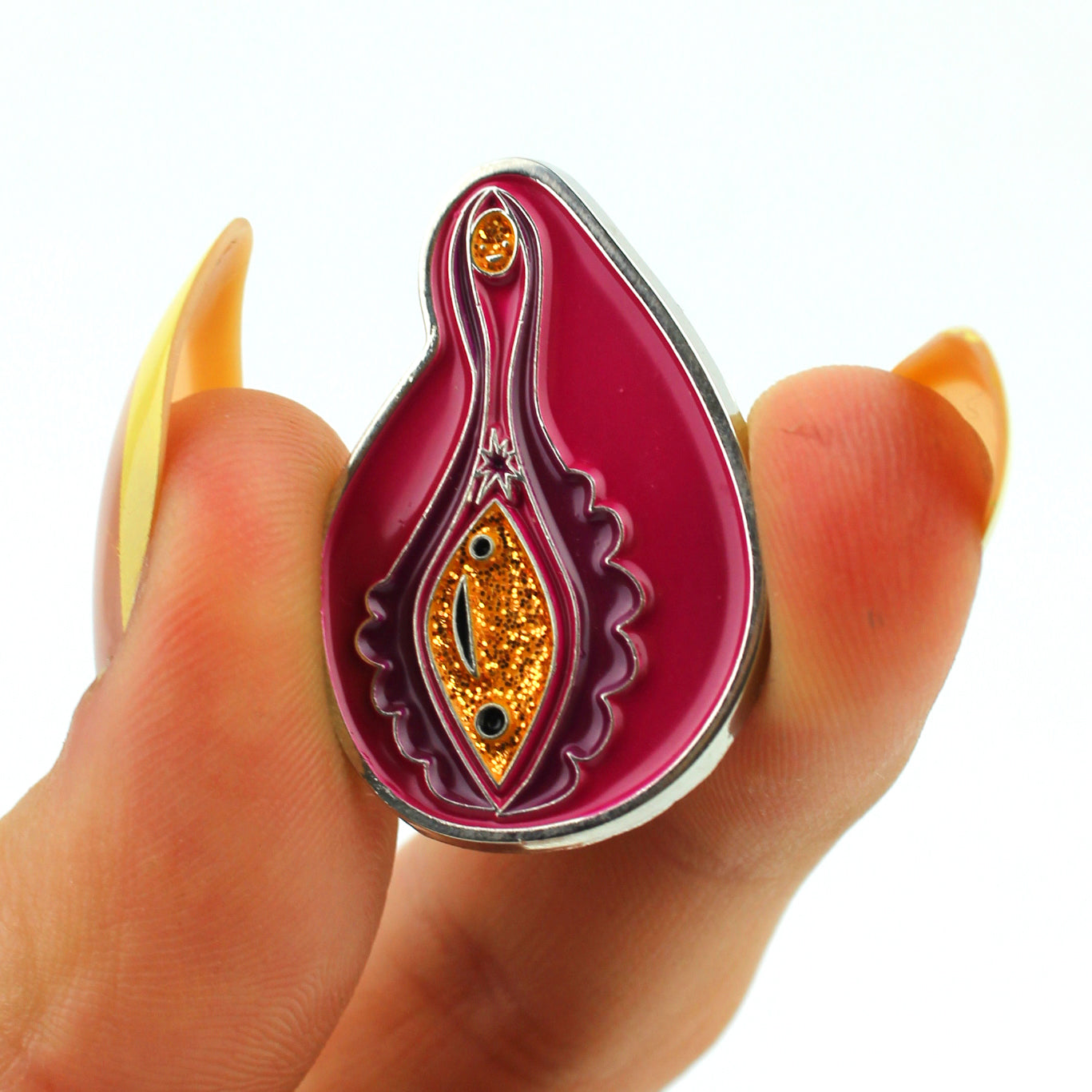 Sparkly Vagina + Vulva Enamel Pin | Glitter Anatomical Vulva Pin - Vagina Pin Badge Reel Lanyard - OBGYN pins and gifts